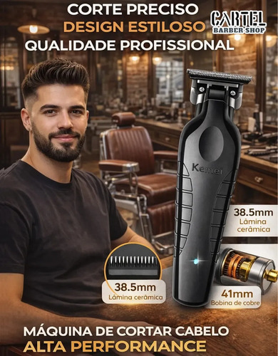 Máquina de Cortar Cabelo Acabamento Pezinho Barba Kemei KM-2299 Sem Fio Profissional Com Carregamento USB