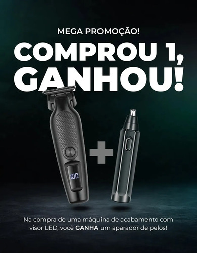 Máquina De Corte Acabamento Com Visor Led Profissional + Brinde Cabelo Pelo Barbear Trimmer Maquininha Detalhes Sem Fio Preto