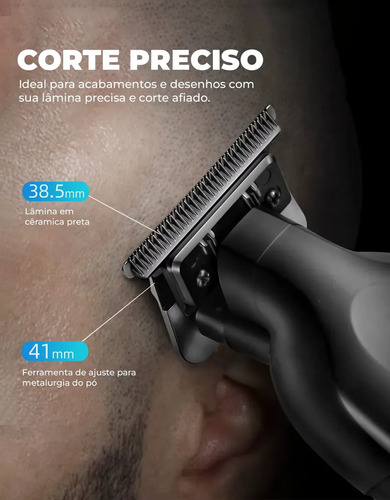 Máquina De Corte Acabamento Com Visor Led Profissional + Brinde Cabelo Pelo Barbear Trimmer Maquininha Detalhes Sem Fio Preto