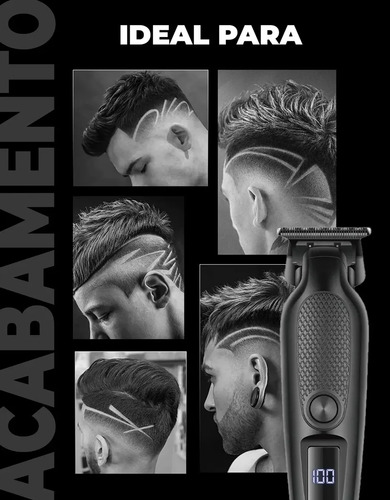 Máquina De Corte Acabamento Com Visor Led Profissional + Brinde Cabelo Pelo Barbear Trimmer Maquininha Detalhes Sem Fio Preto