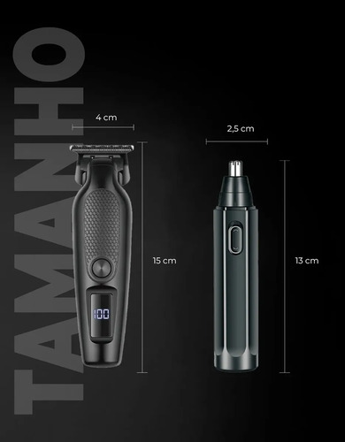 Máquina De Corte Acabamento Com Visor Led Profissional + Brinde Cabelo Pelo Barbear Trimmer Maquininha Detalhes Sem Fio Preto