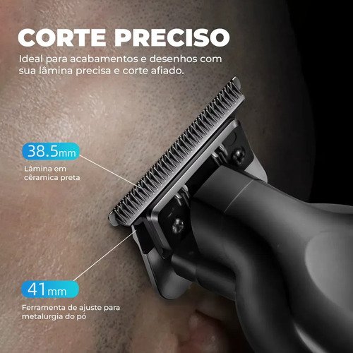 Máquina De Corte Acabamento Profissional Com Aparador De Nariz Cabelo Pelo Barbear Maquininha Detalhes Sem Fio Preto Catálogo