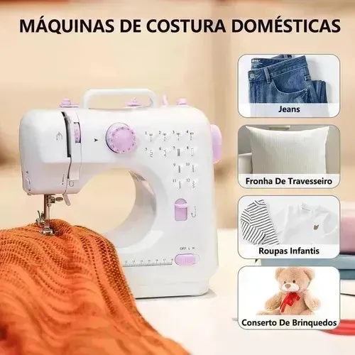 Máquina De Costura Elétrica Multifuncional Portátil 12 Modos