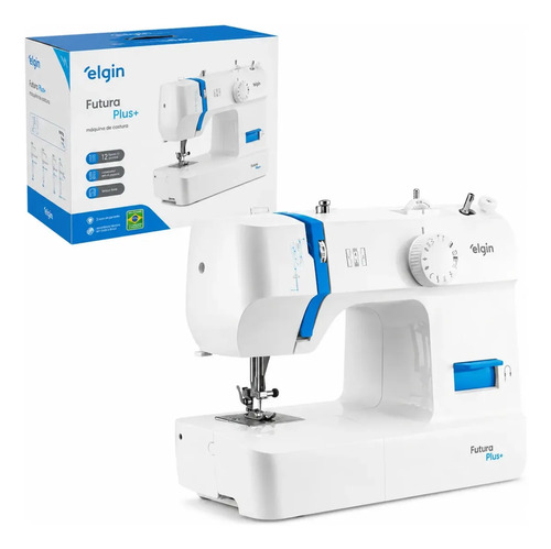 Máquina de Costura Elgin Futura Plus JX-2052 Portátil 12 Pontos Doméstica Acabamento Profissional