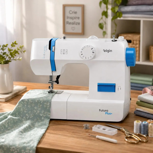 Máquina de Costura Elgin Futura Plus JX-2052 Portátil 12 Pontos Doméstica Acabamento Profissional