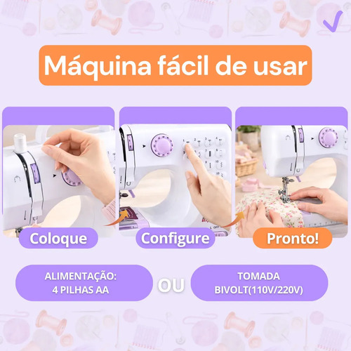 Máquina De Costura Reta ImportWay 12 Pontos Doméstica IWMC-505 Portátil Branco