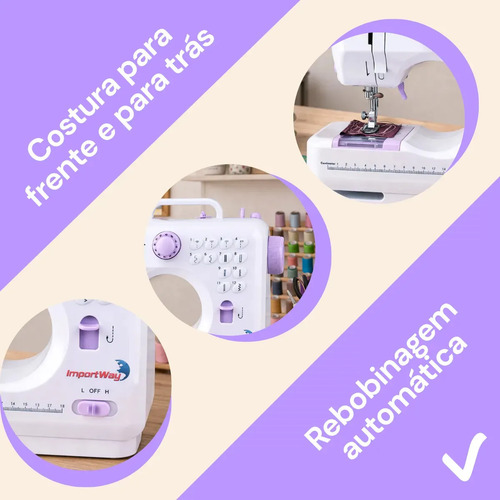 Máquina De Costura Reta ImportWay 12 Pontos Doméstica IWMC-505 Portátil Branco