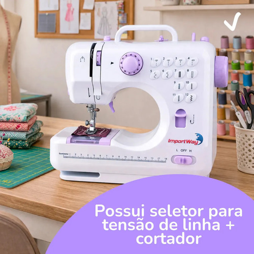 Máquina De Costura Reta ImportWay 12 Pontos Doméstica IWMC-505 Portátil Branco