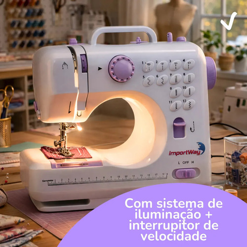Máquina De Costura Reta ImportWay 12 Pontos Doméstica IWMC-505 Portátil Branco