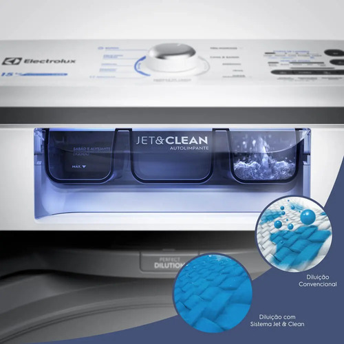 Máquina de Lavar Electrolux 15kg Branca Essential Care com Cesto Inox e Jet&Clean LED15