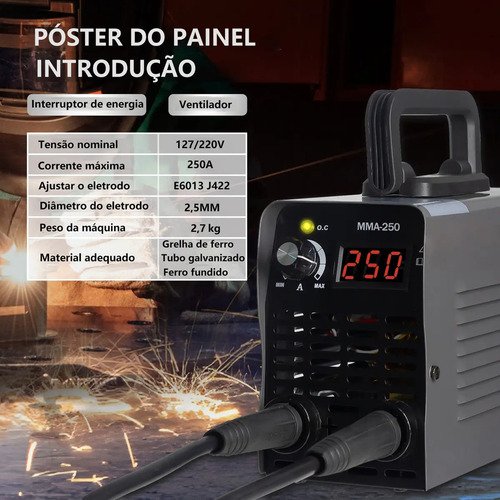 Máquina de Solda Adeske MMA-250 Inversora 250A com Display Digital