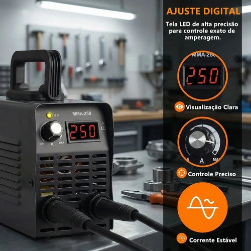 Máquina de Solda Adeske MMA-250 Inversora 250A com Display Digital