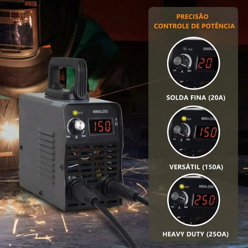 Máquina de Solda Adeske MMA-250 Inversora 250A com Display Digital