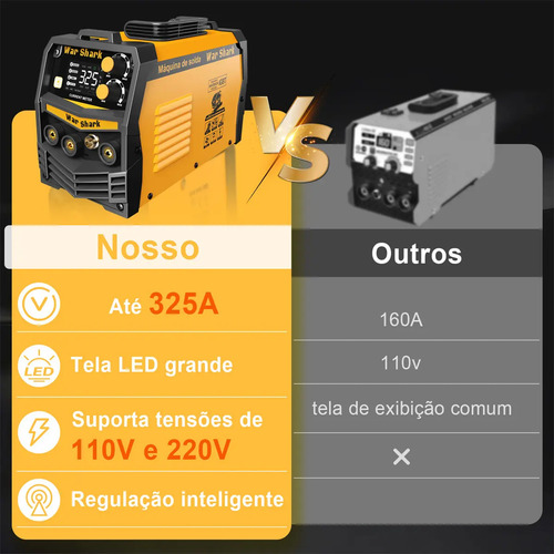 Máquina De Solda Inversora 325a 3 Em 1 Mig Tig Mma Bivolt 110v/220v War Shark Solda Eletrica Amarelo