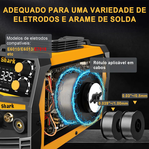 Máquina De Solda Inversora 325a 3 Em 1 Mig Tig Mma Bivolt 110v/220v War Shark Solda Eletrica Amarelo