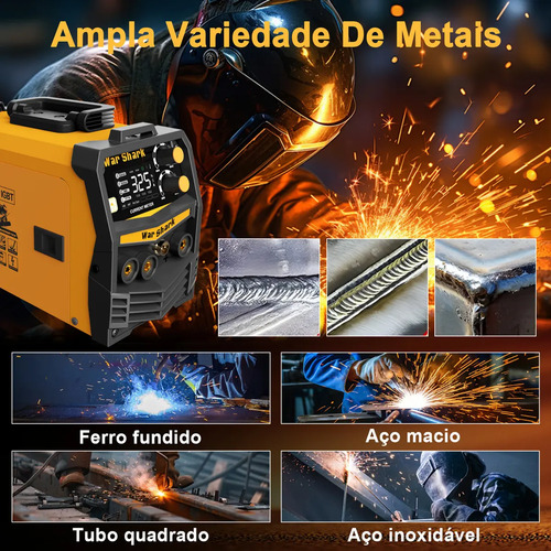 Máquina De Solda Inversora 325a 3 Em 1 Mig Tig Mma Bivolt 110v/220v War Shark Solda Eletrica Amarelo