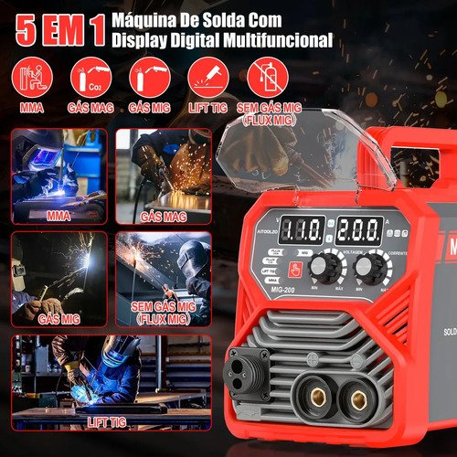 Máquina De Solda Inversora Aitoolzo Mig/mag/tig/mma Bivolt Vermelho