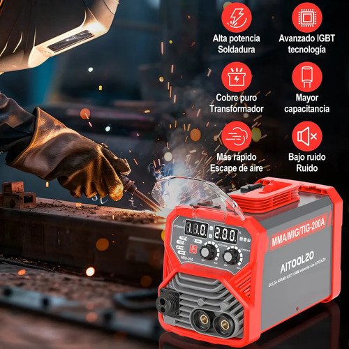 Máquina De Solda Inversora Aitoolzo Mig/mag/tig/mma Bivolt Vermelho