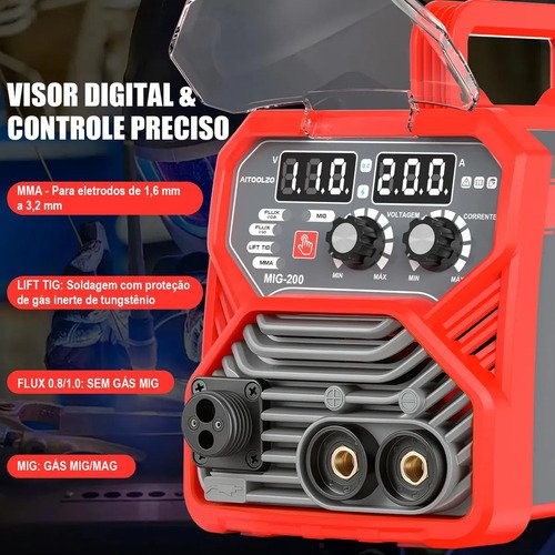 Máquina De Solda Inversora Aitoolzo Mig/mag/tig/mma Bivolt Vermelho