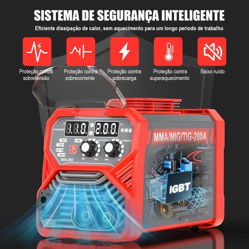 Máquina De Solda Inversora Aitoolzo Mig/mag/tig/mma Bivolt Vermelho