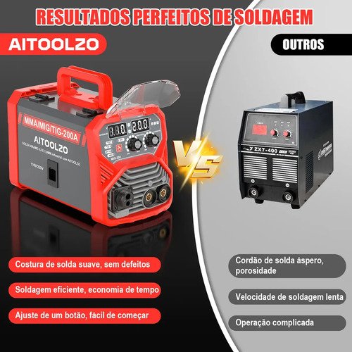 Máquina De Solda Inversora Aitoolzo Mig/mag/tig/mma Bivolt Vermelho
