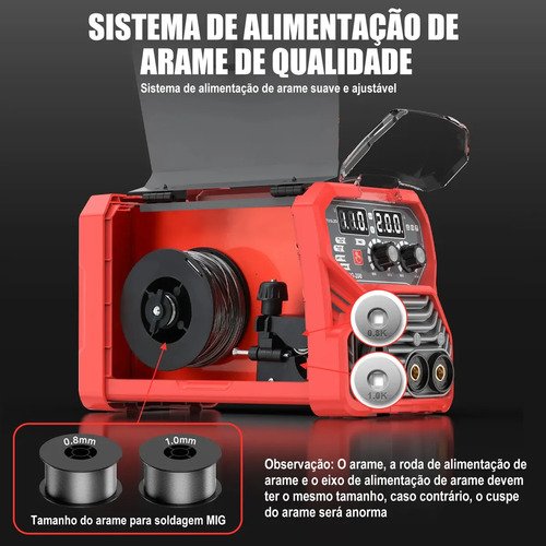 Máquina De Solda Inversora Aitoolzo Mig/mag/tig/mma Bivolt Vermelho