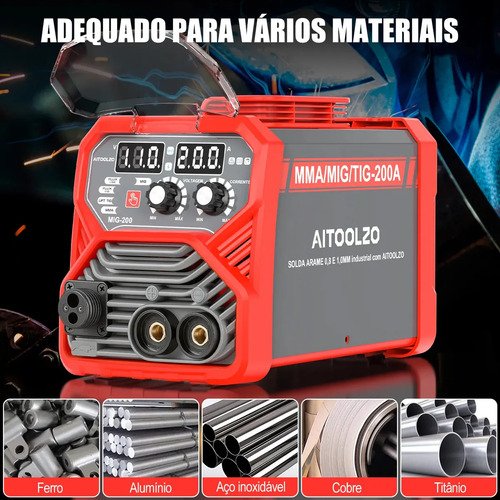 Máquina De Solda Inversora Aitoolzo Mig/mag/tig/mma Bivolt Vermelho