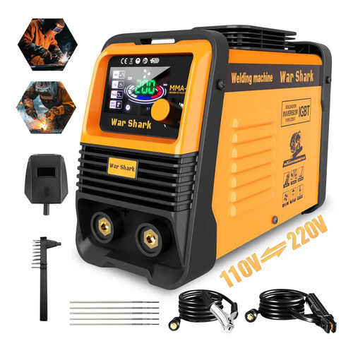 Maquina de solda inversora portatil war shark bivolt 110v220 1
