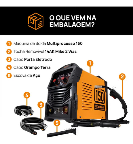 Máquina de Solda Multiprocesso MIG Flex 150a Pró Euro Bivolt MIG sem gás MMA TIG