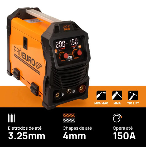 Máquina de Solda Multiprocesso MIG Flex 150a Pró Euro Bivolt MIG sem gás MMA TIG