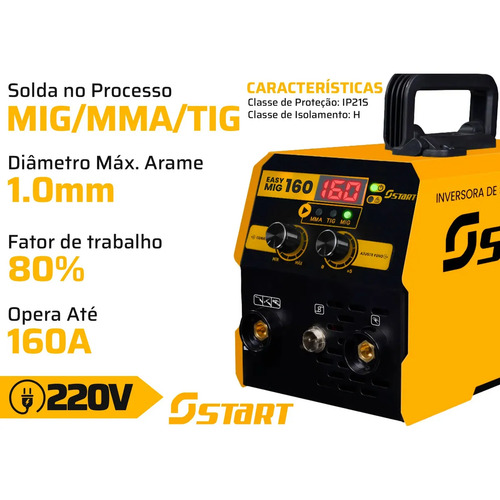 Maquina Inversora Solda Mig 160a 3 Em 1 Tig Lift Acessórios