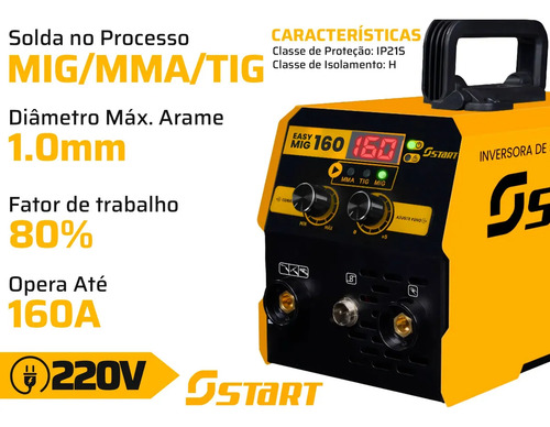 Maquina Inversora Solda Mig 160a 3 Em 1 Tig Lift Acessórios