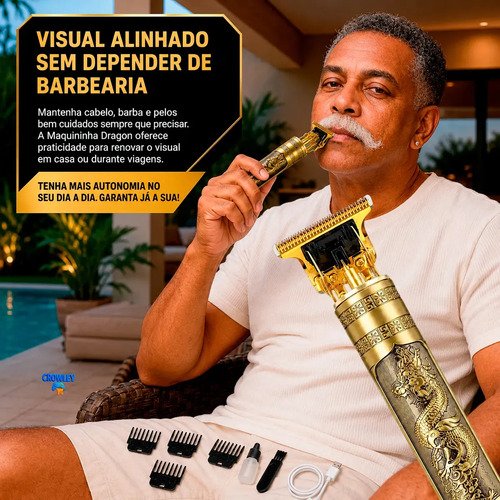Maquina Maquininha Dragao Acabamento Cortar Cabelo Aparador Barba Pelos Elétrica Sem Fio Recarregavel - Crowley
