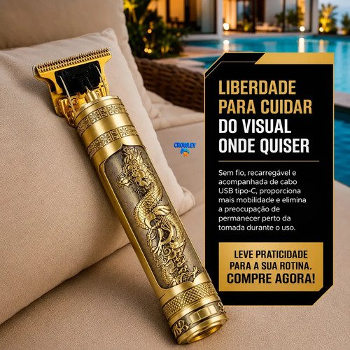 Maquina Maquininha Dragao Acabamento Cortar Cabelo Aparador Barba Pelos Elétrica Sem Fio Recarregavel - Crowley