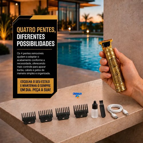 Maquina Maquininha Dragao Acabamento Cortar Cabelo Aparador Barba Pelos Elétrica Sem Fio Recarregavel - Crowley