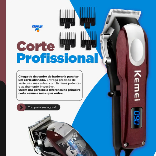 Máquina Profissional Para Cabelos - Sem Fio - Kemei Km-2606