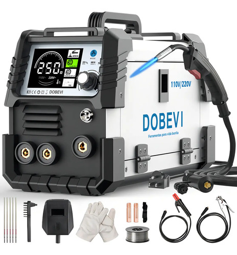 Maquina solda inversora 250a sem gas 3 em 1 110v220v dobevi