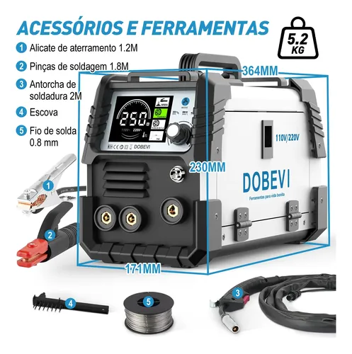 Máquina Solda Sem Gás Bivolt Mma+mig+tig 3 Em 1 C/lcd Dobevi
