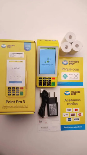 Maquininha De Cartão Pro 3 Mercado Pago Point Amarela Claro 4g/Wifi/Nfc