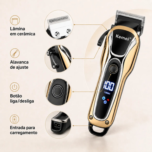Maquininha Maquina Cabelo Barba Profissional Turbo Sem Fio