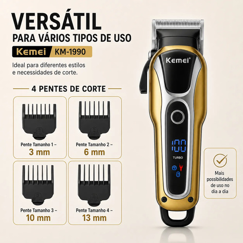 Maquininha Maquina Cabelo Barba Profissional Turbo Sem Fio
