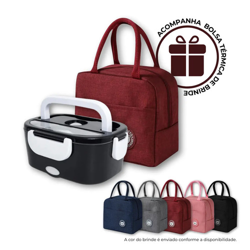 Marmita Elétrica Térmica Preta Bivolt 110v/220v E Veicular 12v/24v + Bolsa Térmica Lancheira Doméstica Trabalho 1.5l Carro/casa Portátil Aquecedor De Alimentos Uber Carro Caminhão