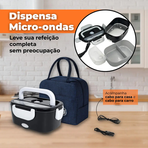 Marmita Elétrica Térmica Preta Bivolt 110v/220v E Veicular 12v/24v + Bolsa Térmica Lancheira Doméstica Trabalho 1.5l Carro/casa Portátil Aquecedor De Alimentos Uber Carro Caminhão