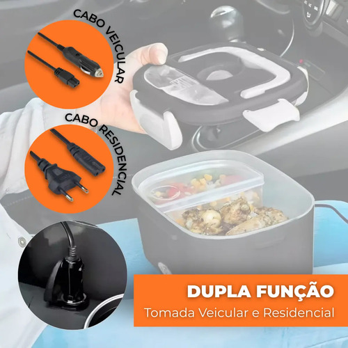 Marmita Elétrica Térmica Preta Bivolt 110v/220v E Veicular 12v/24v + Bolsa Térmica Lancheira Doméstica Trabalho 1.5l Carro/casa Portátil Aquecedor De Alimentos Uber Carro Caminhão