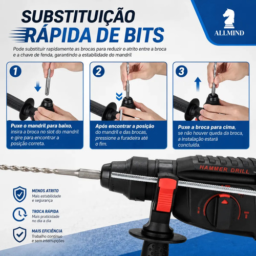 Martelete Furadeira Allmind 1200w Kamaré Sds Plus Impacto 5kg Perfurador Rompedor Furadeira De Impacto Azul 220v