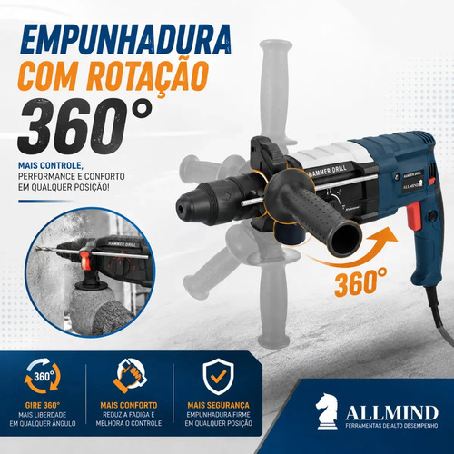 Martelete Furadeira Allmind 1200w Kamaré Sds Plus Impacto 5kg Perfurador Rompedor Furadeira De Impacto Azul 220v