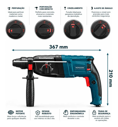 Martelete Furadeira Allmind 1200w Kamaré Sds Plus Impacto 5kg Perfurador Rompedor Furadeira De Impacto Azul 220v