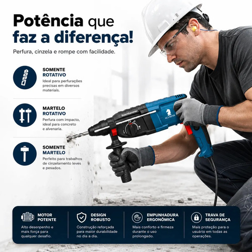 Martelete Furadeira Allmind 1200w Kamaré Sds Plus Impacto 5kg Perfurador Rompedor Furadeira De Impacto Azul 220v