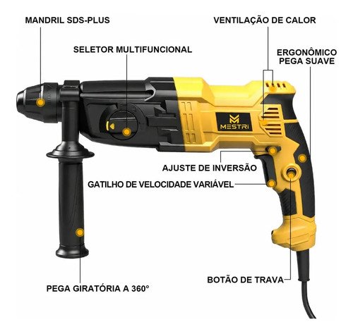 Martelete MESTRI Profissional SDS-Plus 980W para Concreto e Madeira