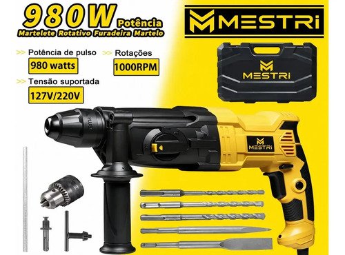 Martelete MESTRI Profissional SDS-Plus 980W para Concreto e Madeira
